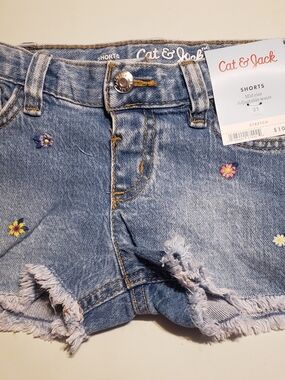 Cat & Jack Light Blue Denim Shorts with Tiny Floral Embroidery